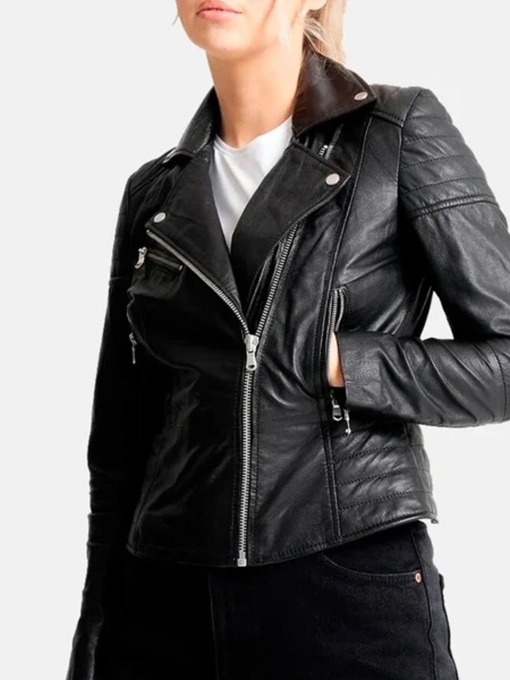 Barneys New York Black Leather Asymmetrical Moto Jacket